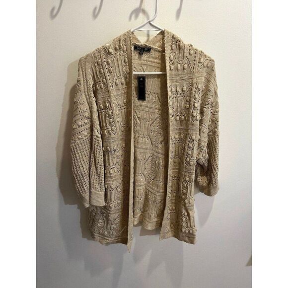 Lety Me NWT Women Neutral Spring Boho Coquette Crochet Knit Cardigan Large - Picture 1 of 7